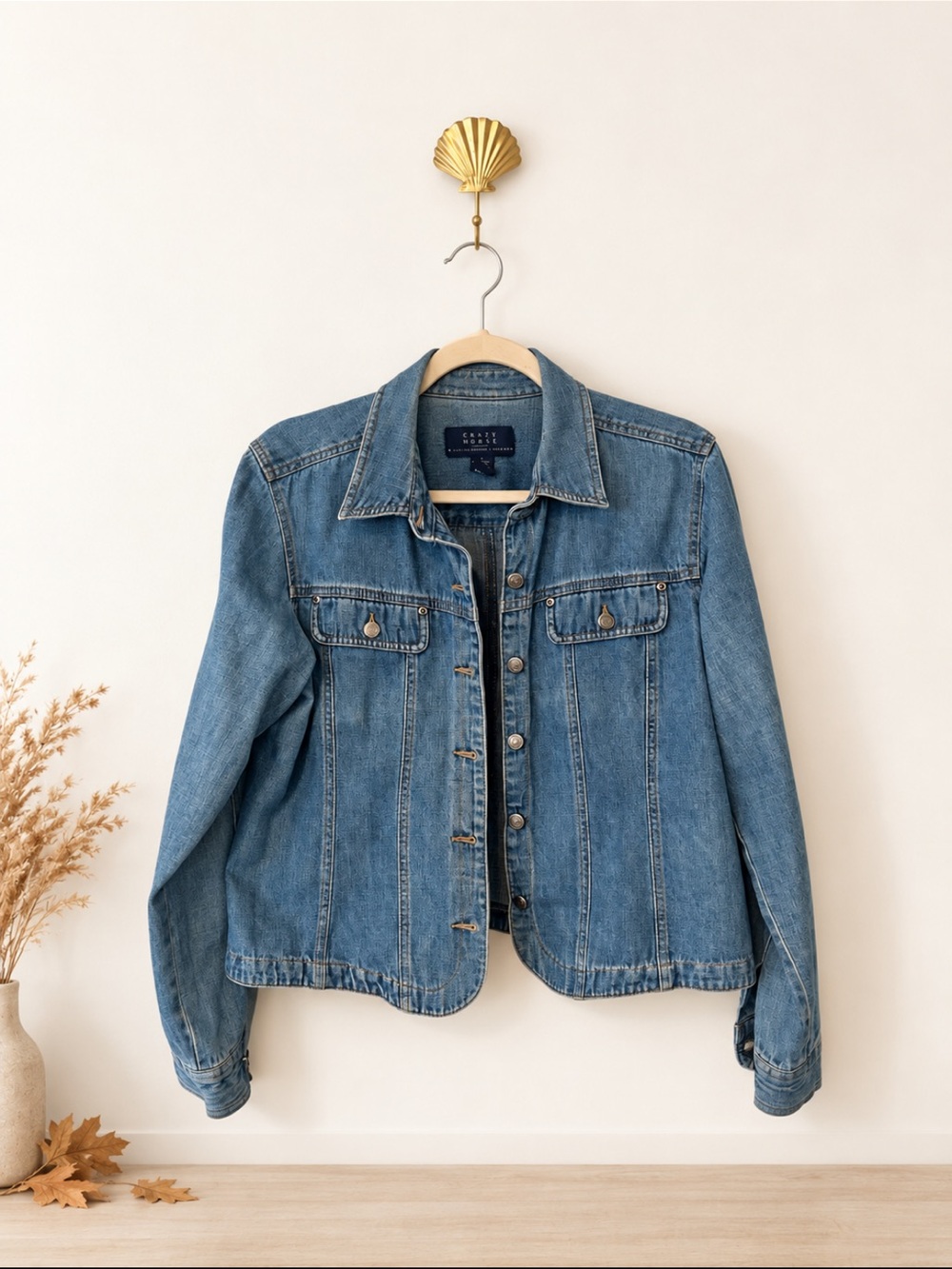 Crazy Horse Classic Light Blue Denim Jacket - Women's Casual Jean Coat L